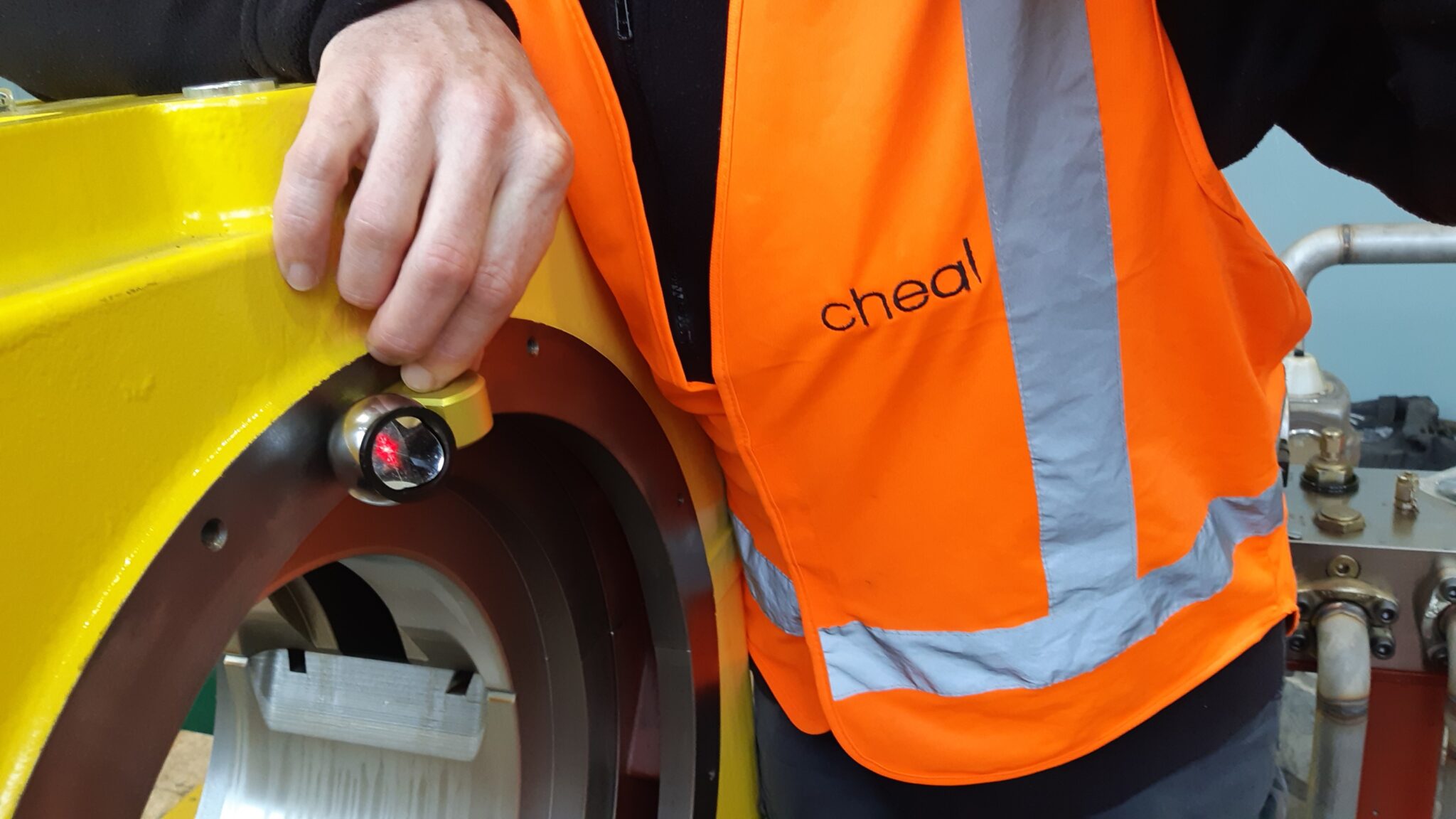 Laser tracker target resting in hydroelectric turbine bearing